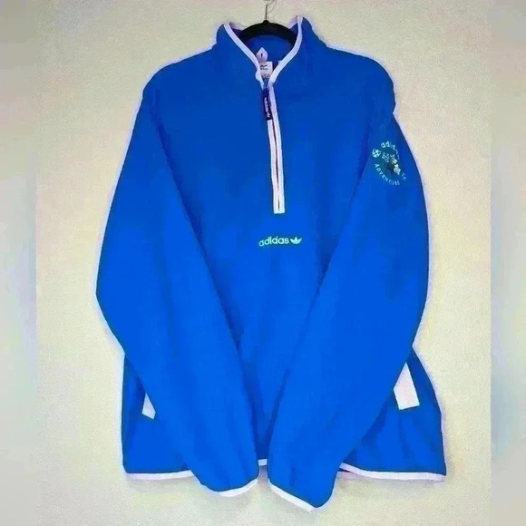 Adidas 1/2 zip pull over Cobalt blue with lilac trim retro colors size XL - Picture 2 of 13